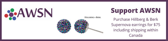 Support AWSN purchase Hillberg & Berk Supernova earrings for $75 including shipping within Canada