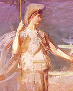 art depicting Roman goddess Minerva  with helmet and spear